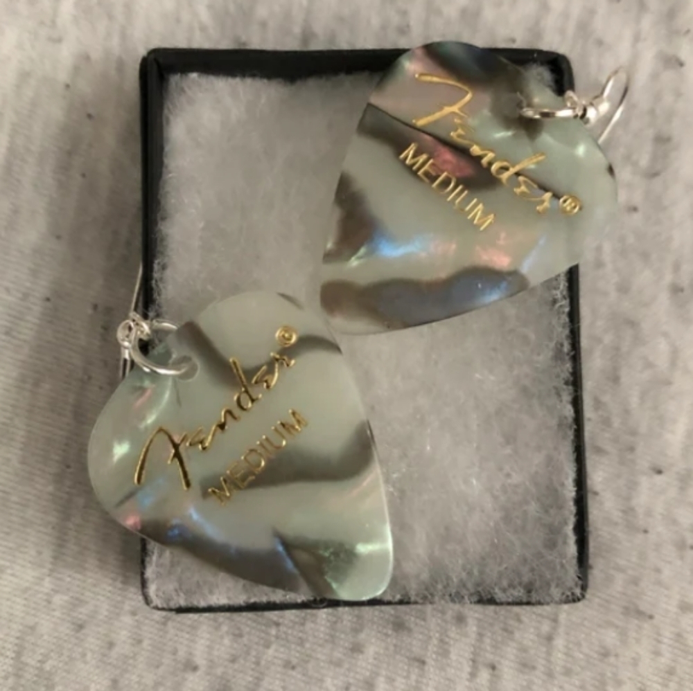 NEW Unique Colorful Handmade Guitar Pick Silver/Gold Drop Hook Earrings - Picture 4 of 16